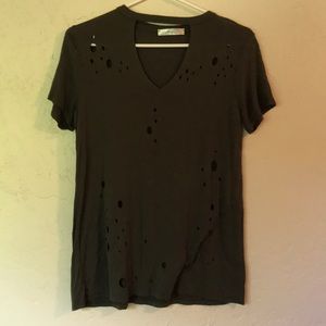 Olive green holey V neck t-shirt size small